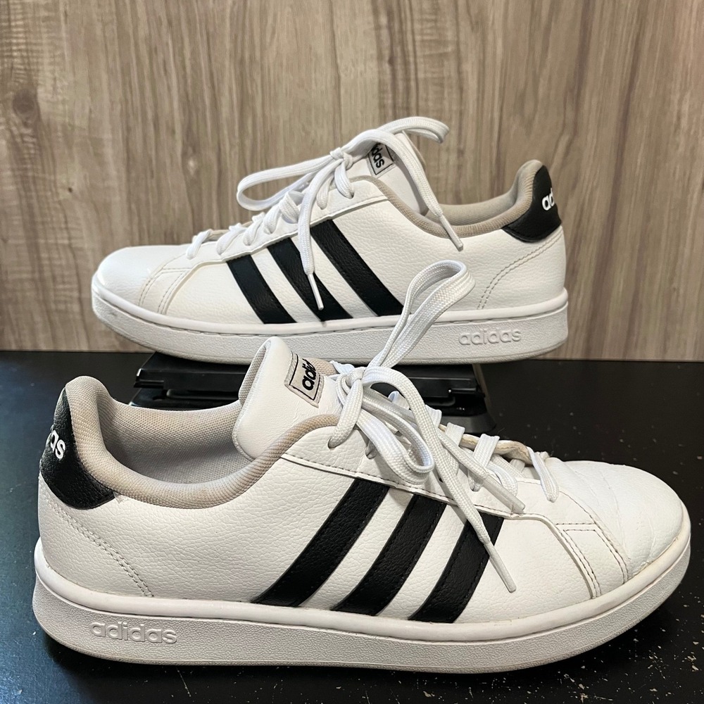 adidas Grand Court Women's Size 9.5 White Black Leather Sneakers Shoes F36483